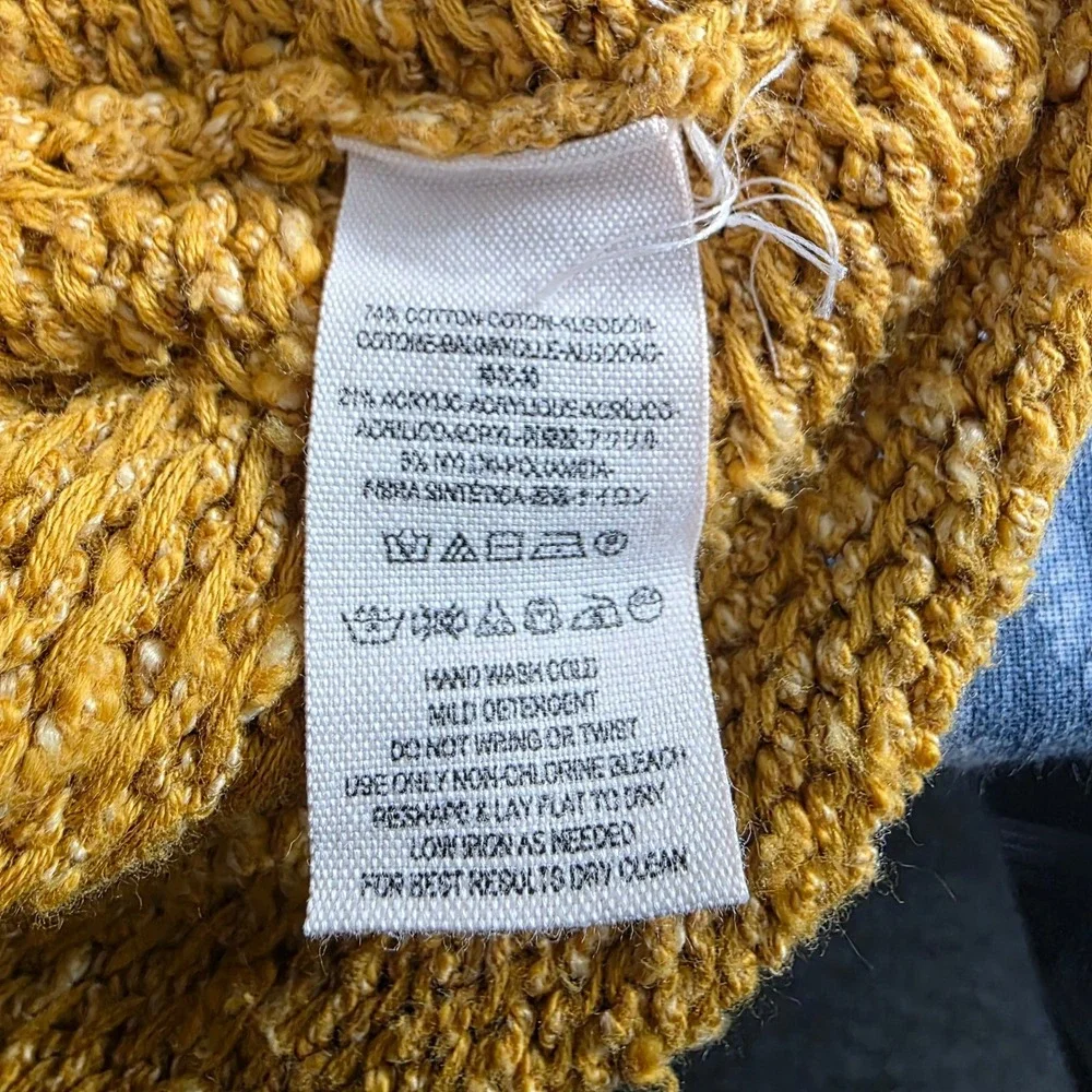 Free‎ People Textured Knit Sweater Mustard Yellow Cropped Boho Pullover Sz SP